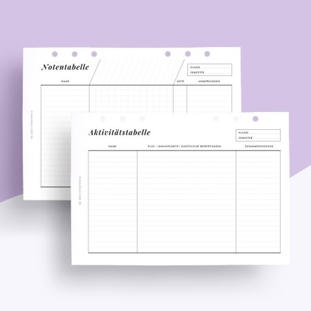 Ringbuch-Einlagen Notentabelle