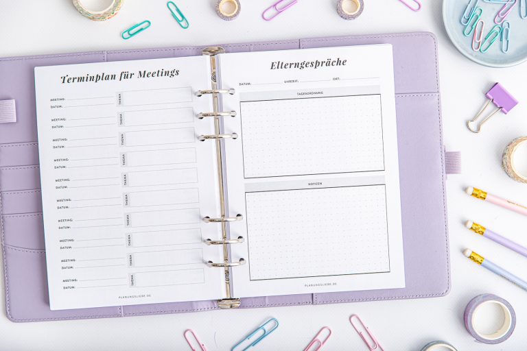 Einlagenseite: Terminplan für Meetings und Elterngespräche
