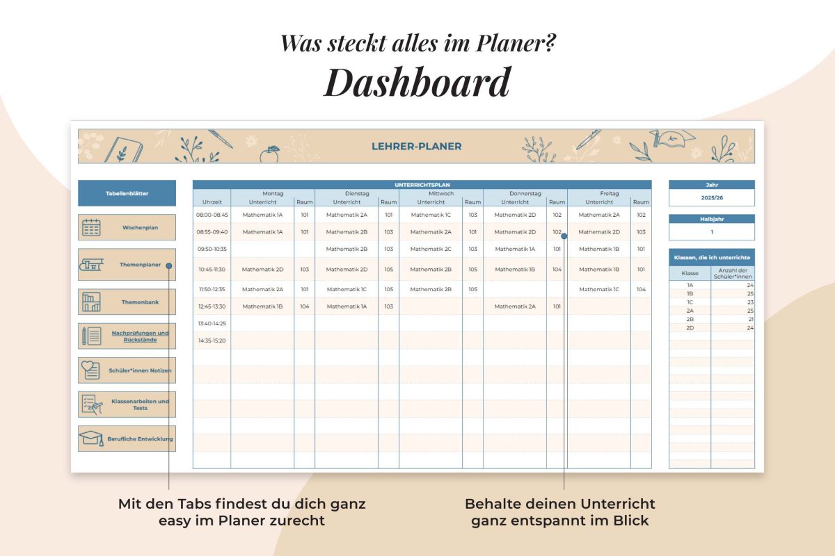 Lehrerplaner Dashboard Unterrichtsplan