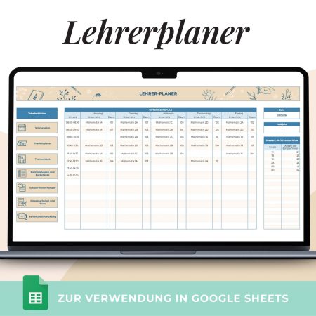 Lehrerplaner Google Sheets Übersicht