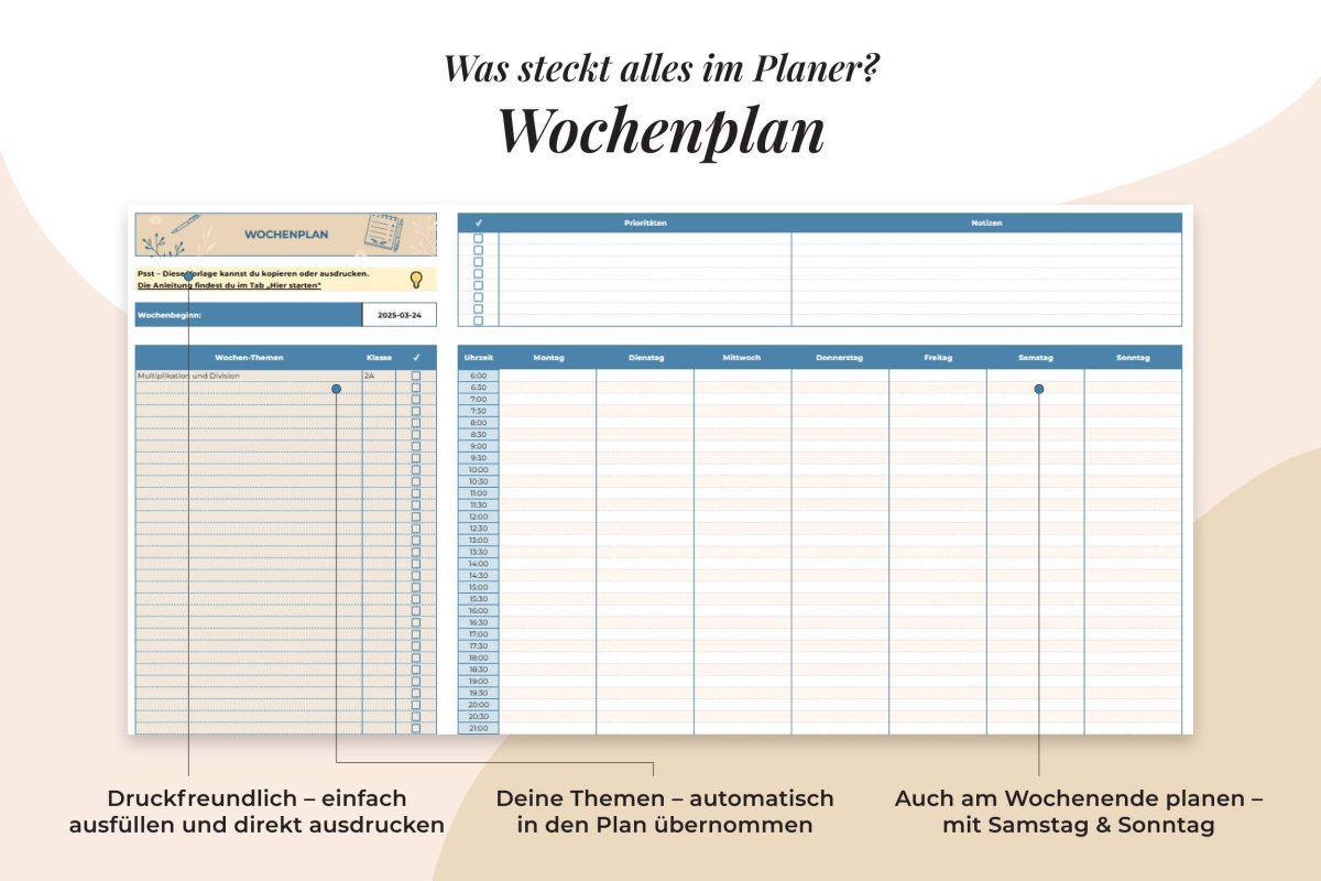 Lehrerplaner Wochenplan Planung