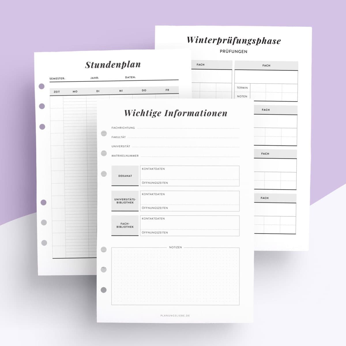 Ringbuchplaner Einlagen Studienplaner