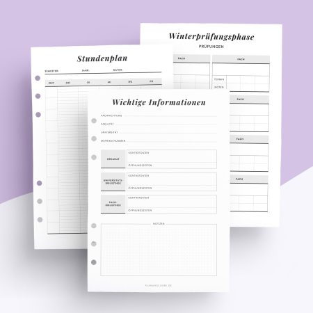 Ringbuchplaner Einlagen Studienplaner