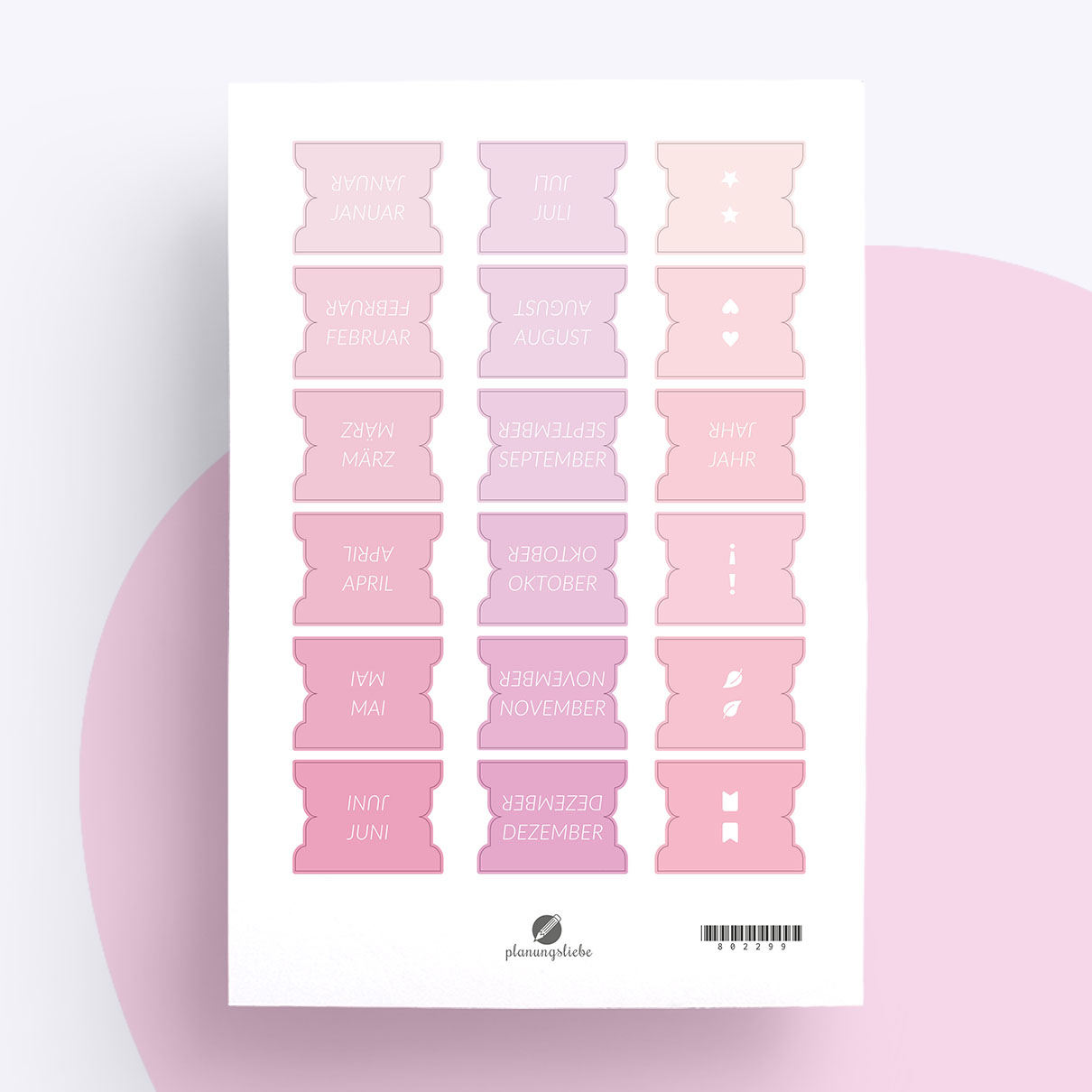 Planner Tabs „Monate“ | Planer Aufkleber in Puderrosa