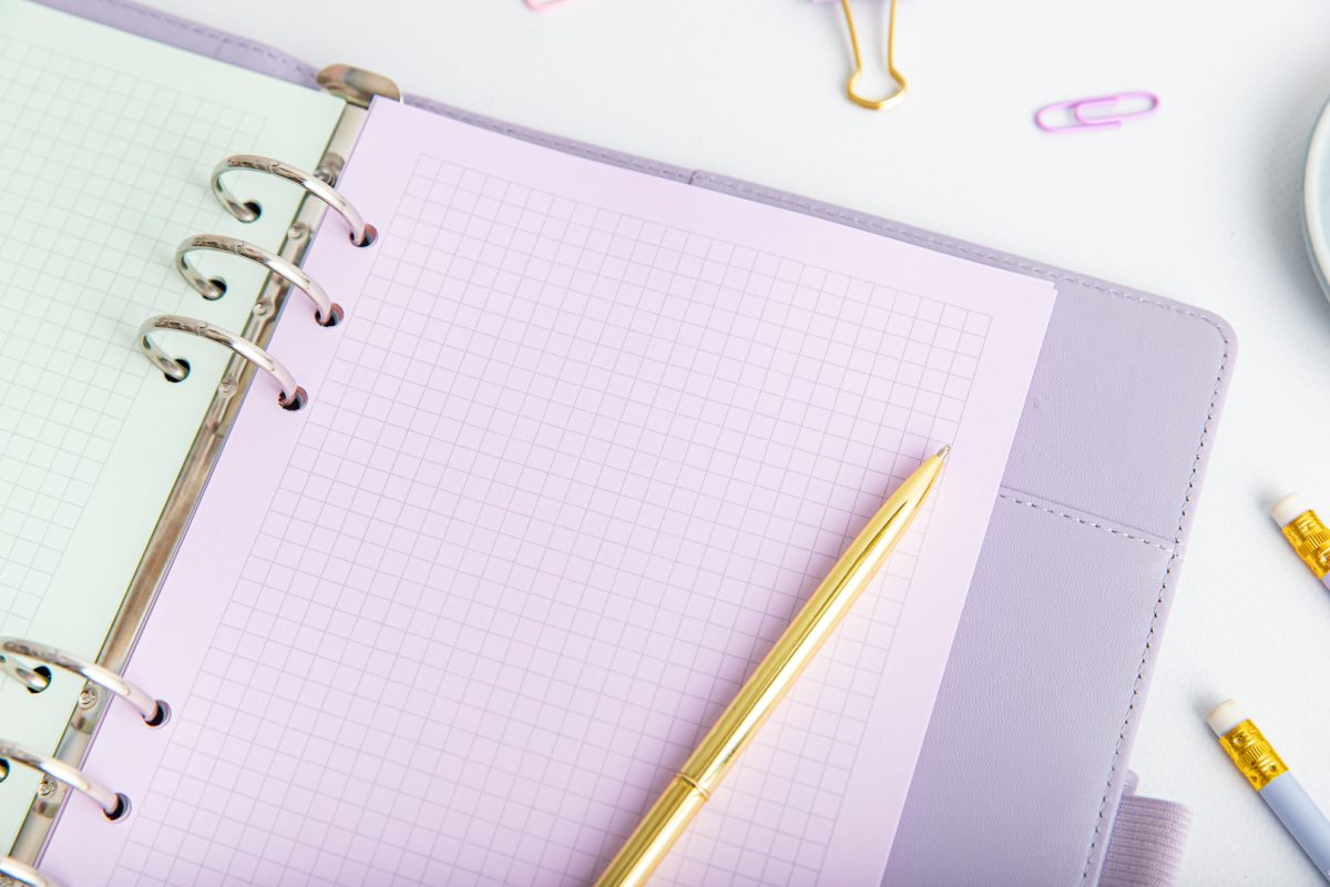 Bunte Ringbuch Einlagen A5 – Kariert – Lila & Grün im Organizer