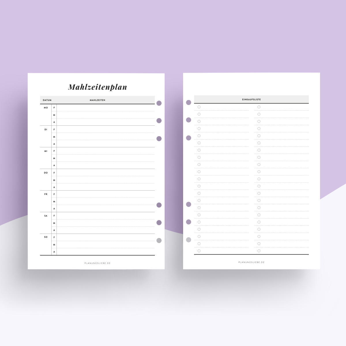 Mahlzeitenplan – Ringplaner Einlagen