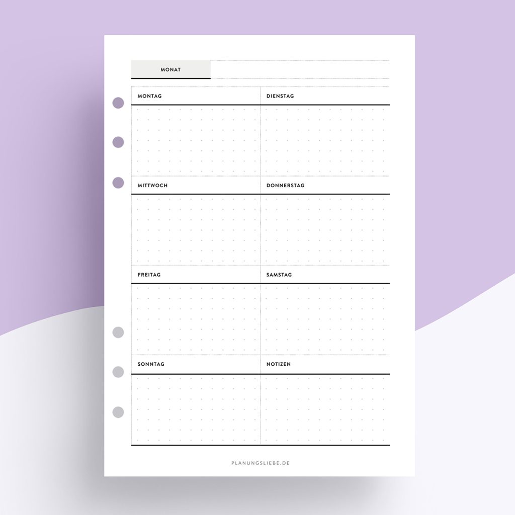 Undatiert Kalendereinlagen | 1 Woche 1 Seite dot grid