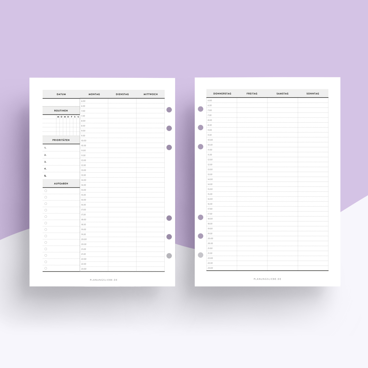 Undatiert Kalendereinlagen | 1 Woche 2 Seiten stündlich