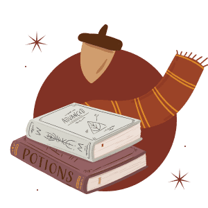 Gemütliche Herbstlektüre – Illustration mit Büchern und Eichel