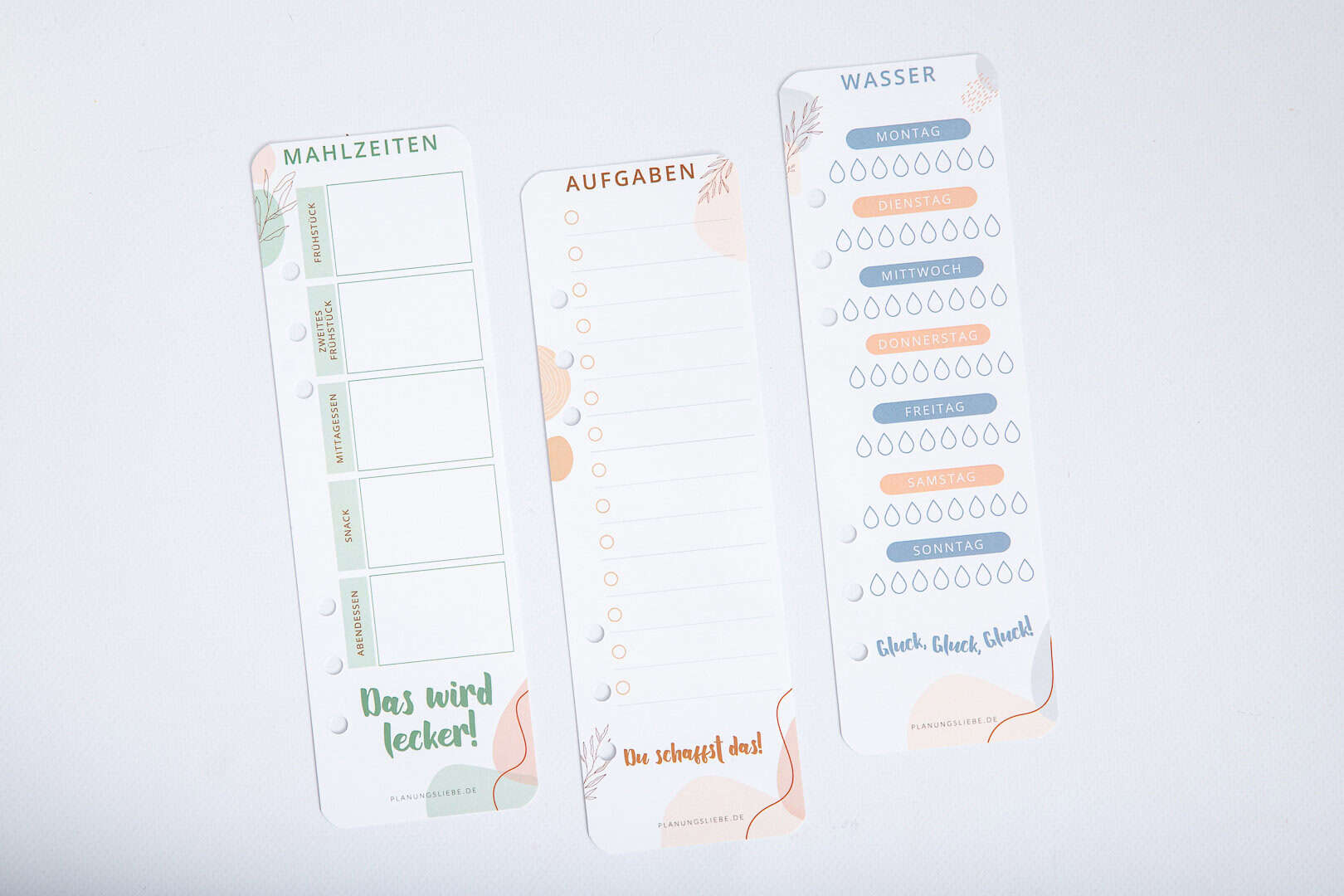 Trennblätter Weiß „Wasser, Mahlzeiten & Aufgaben” – trockenlöschbar | A5 Ringbuch Register