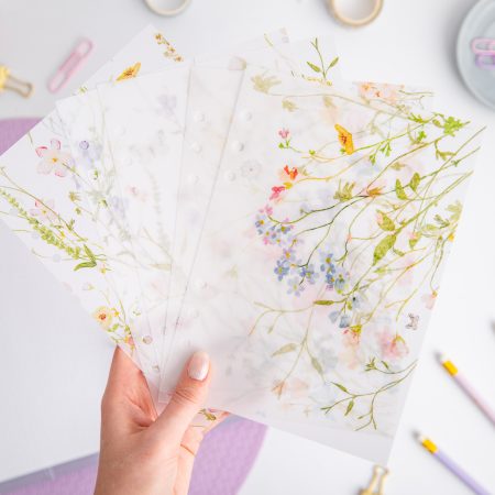 Trennblatt mit Aquarellblumen aus Transparentpapier im A5 Ringbuch
