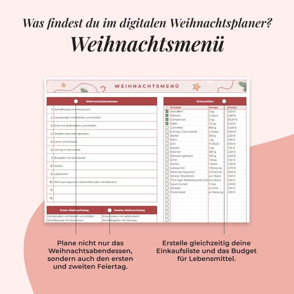 Weihnachtsplaner Google Sheets | Weihnachtsmenii