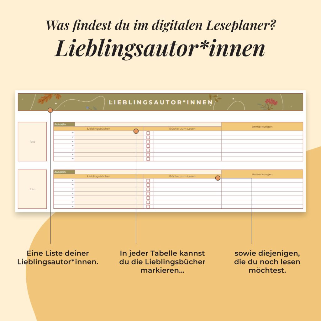 Bücherwurm-Planer Google Sheets - Lieblingsautor*inner