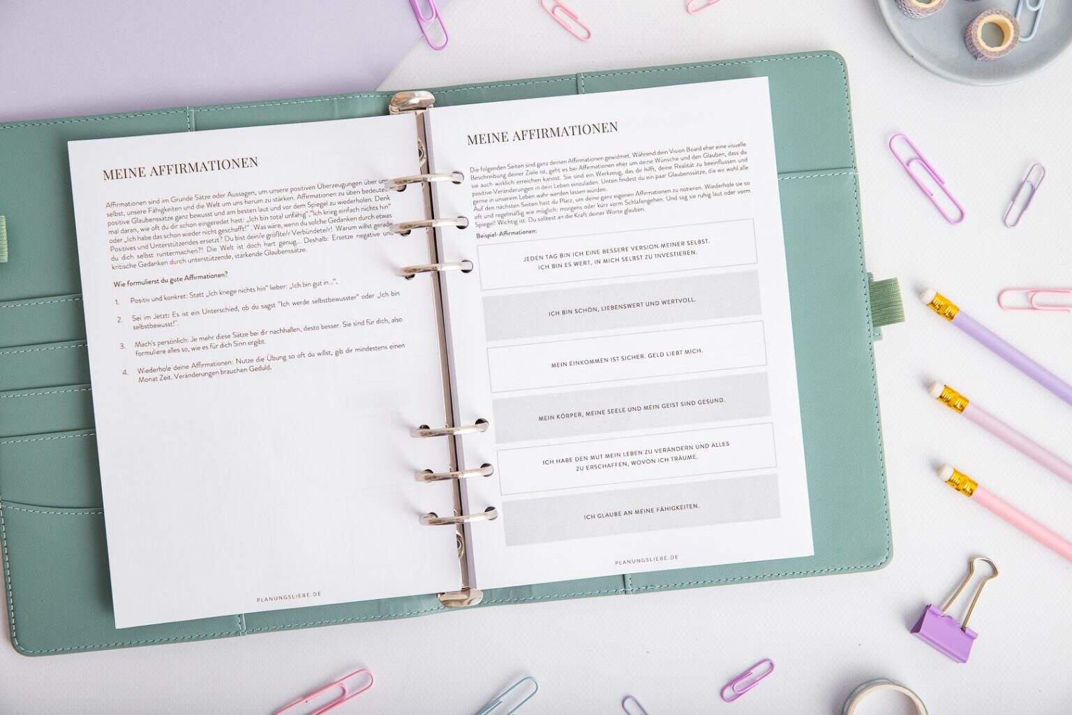 Dankbarkeits Journal Ringplaner Einlagen – Affirmationen Seite