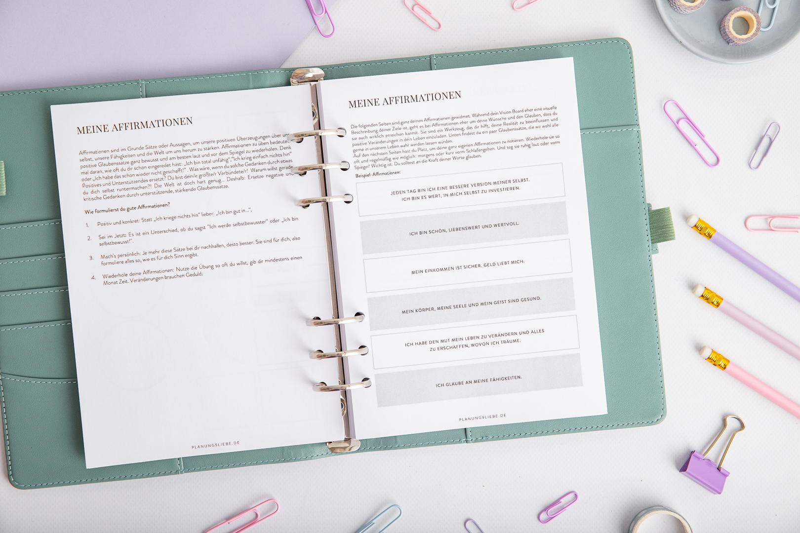 Dankbarkeits Journal Ringplaner Einlagen – Affirmationen Seite