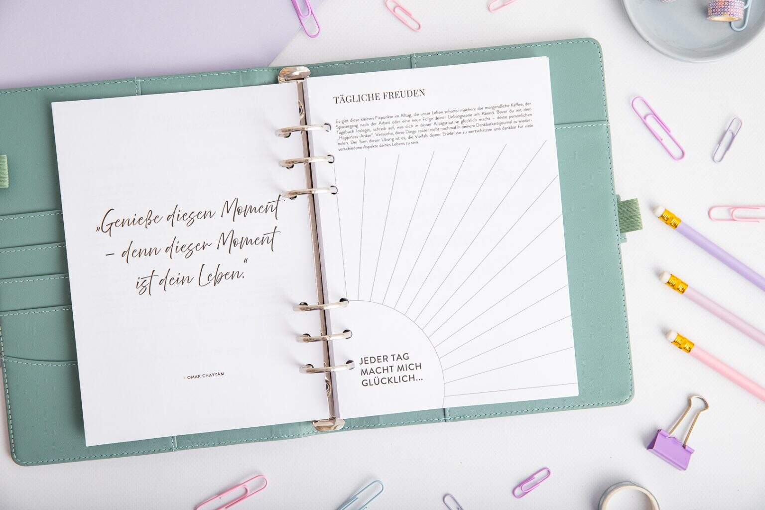 Dankbarkeits Journal Ringplaner Einlagen – Tägliche Freuden Zitat
