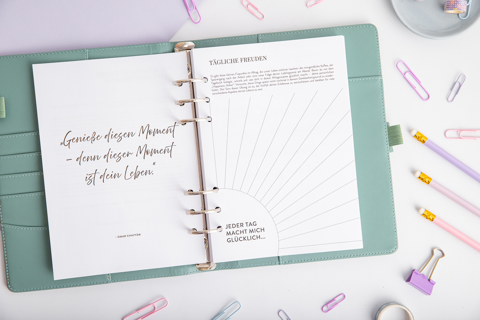 Dankbarkeits Journal Ringplaner Einlagen – Tägliche Freuden Zitat