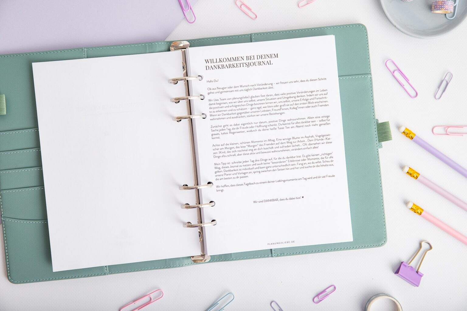 Dankbarkeits Journal Ringplaner Einlagen – Willkommensseite