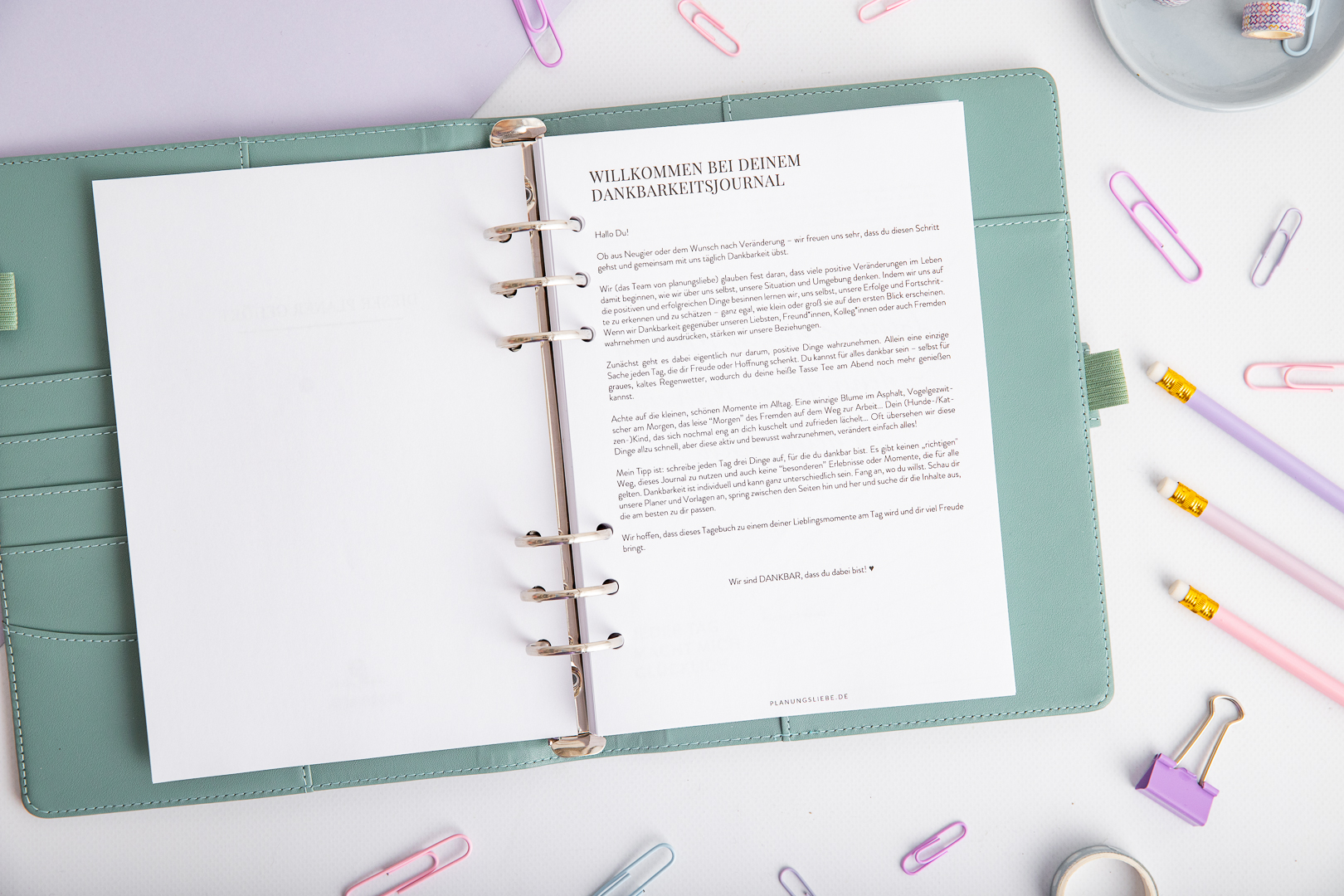 Dankbarkeits Journal Ringplaner Einlagen – Willkommensseite