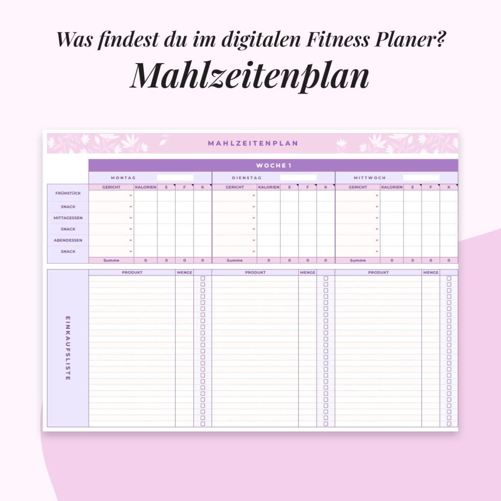 Fitness-Planer im Google Sheets | Mahlezeitenplan