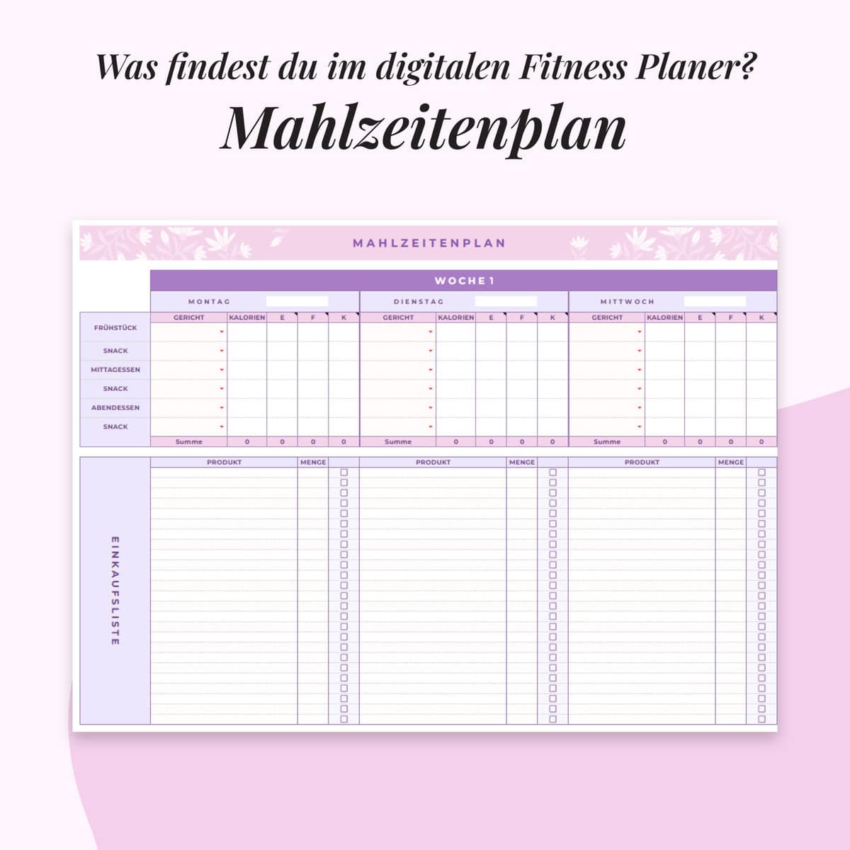 Fitness-Planer im Google Sheets | Mahlezeitenplan