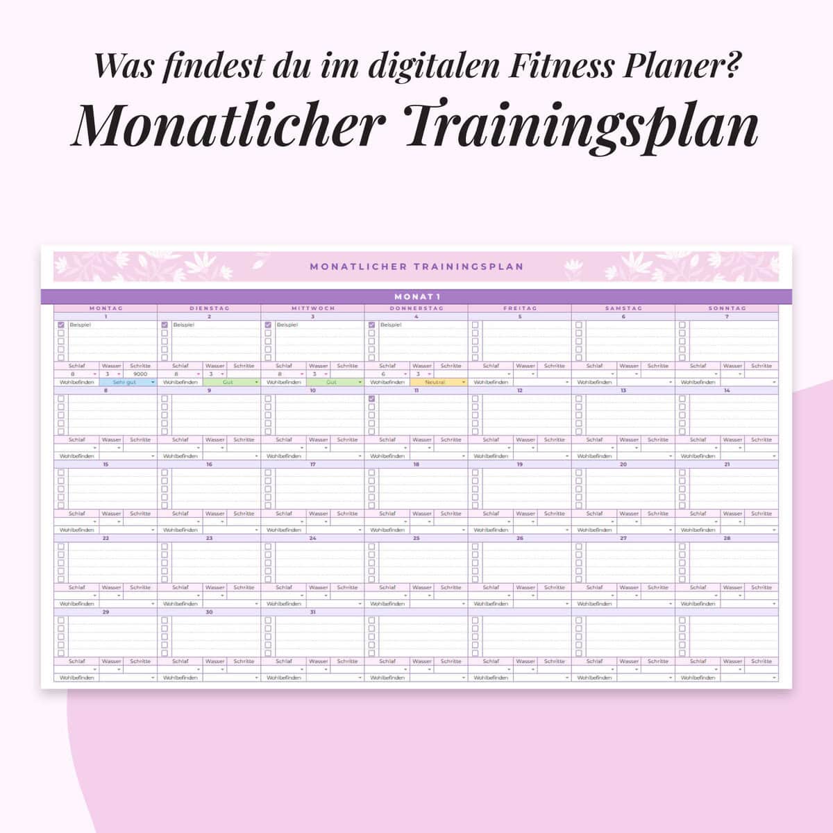Fitness-Planer im Google Sheets | Monatlicher Trainingsplan