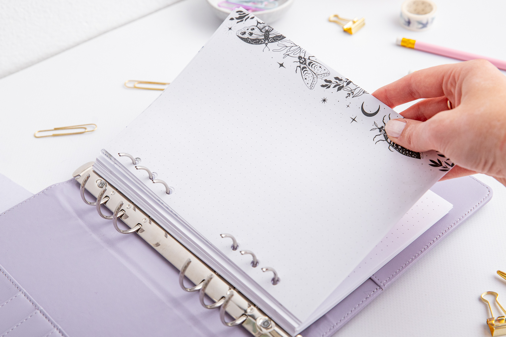 Gepunktete Einlagen für Ringbuch mit Motiv Magische Nacht