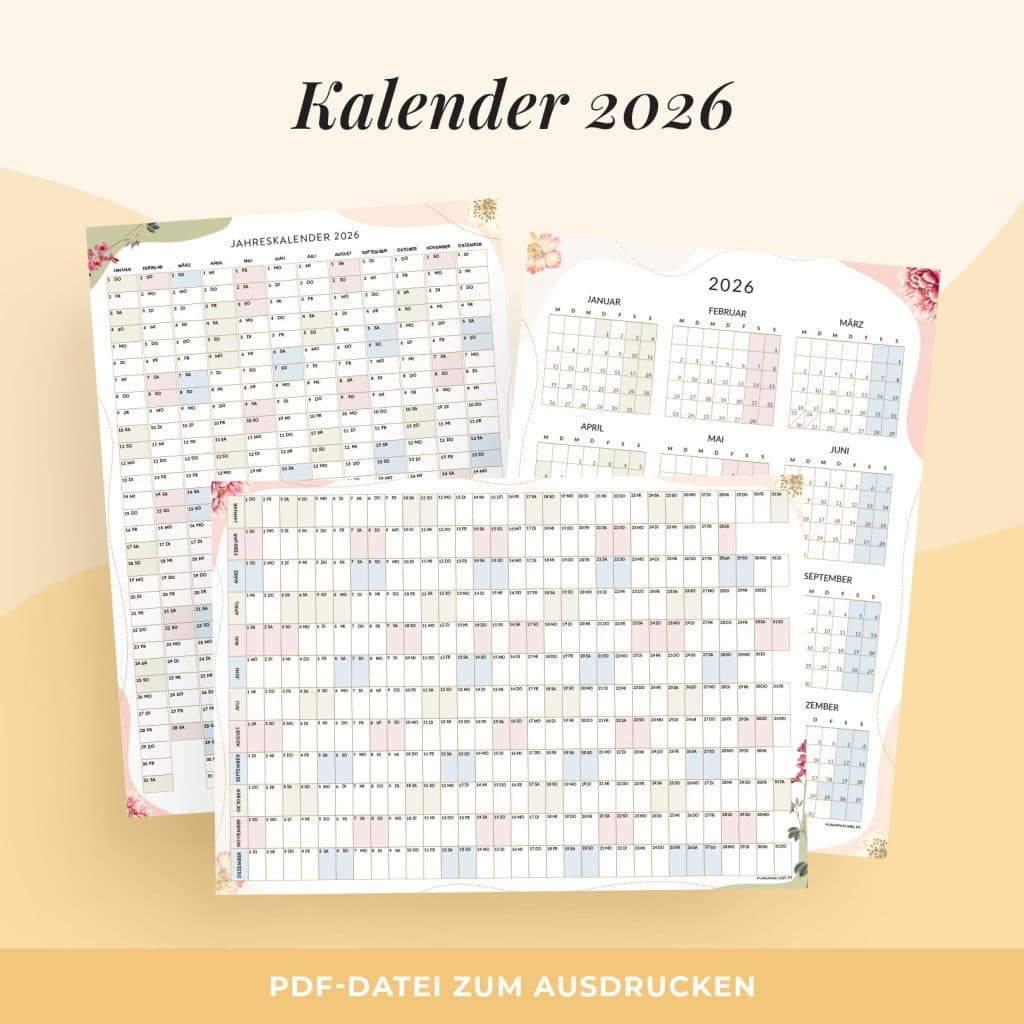 Jahreskalender 2026 zum Ausdrucken | Planungsliebe