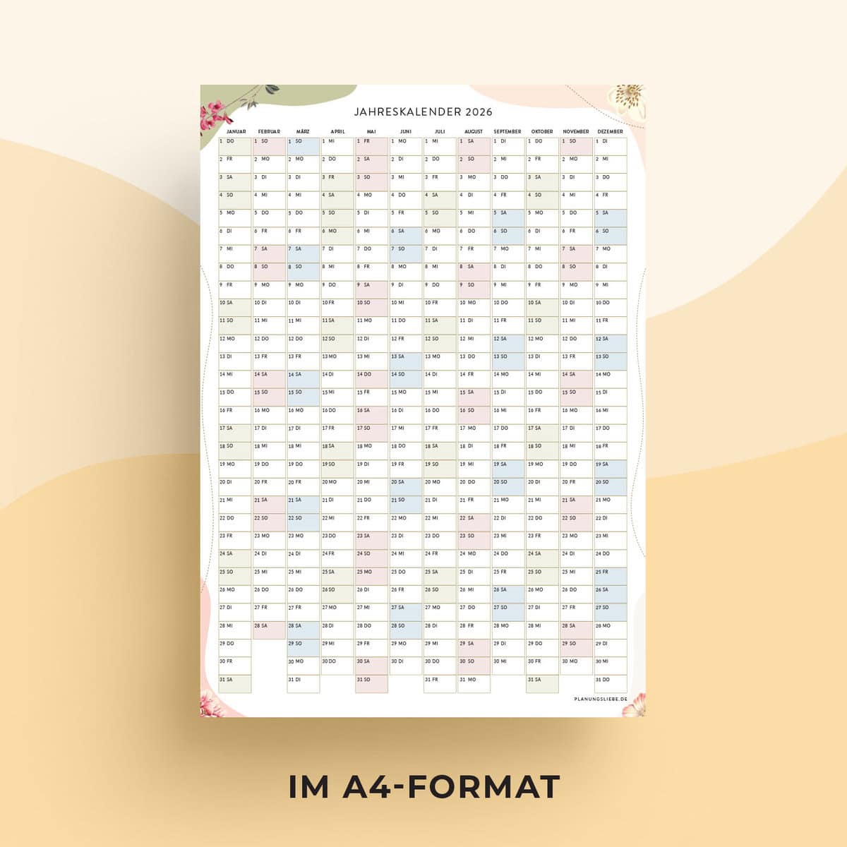 Jahreskalender zum Ausdrucken und A4 format (2)