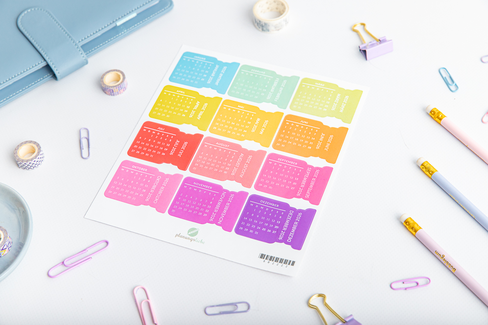 Planner Tabs „Mini-Kalender 2026“ | Farben