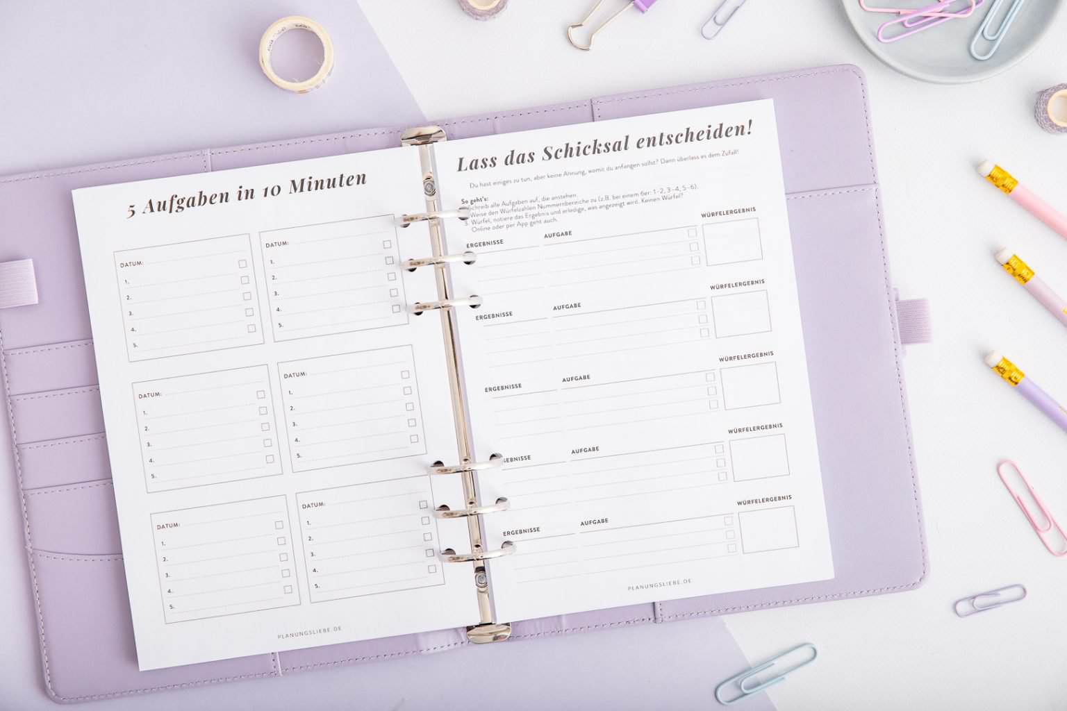 ADHS Planer – Organizer-Einlagen – 5 Aufgaben in 10 Minuten & Lass das Schicksal entscheiden