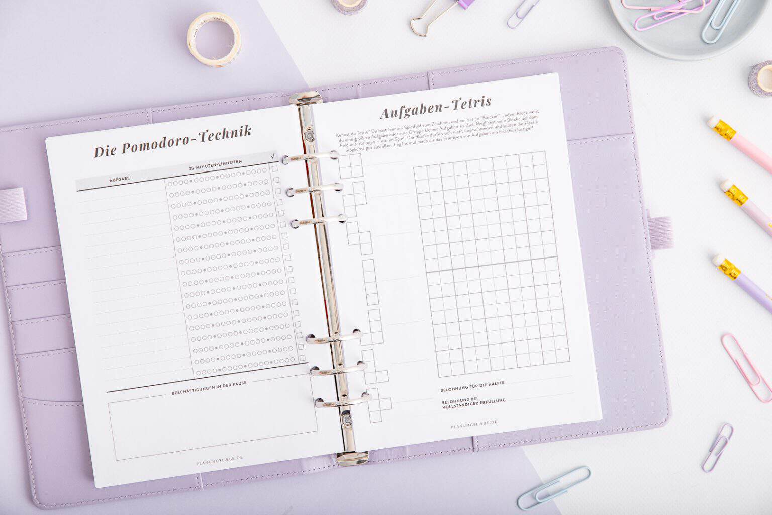 ADHS Planer – Organizer-Einlagen – Pomodoro-Technik & Aufgaben-Tetris
