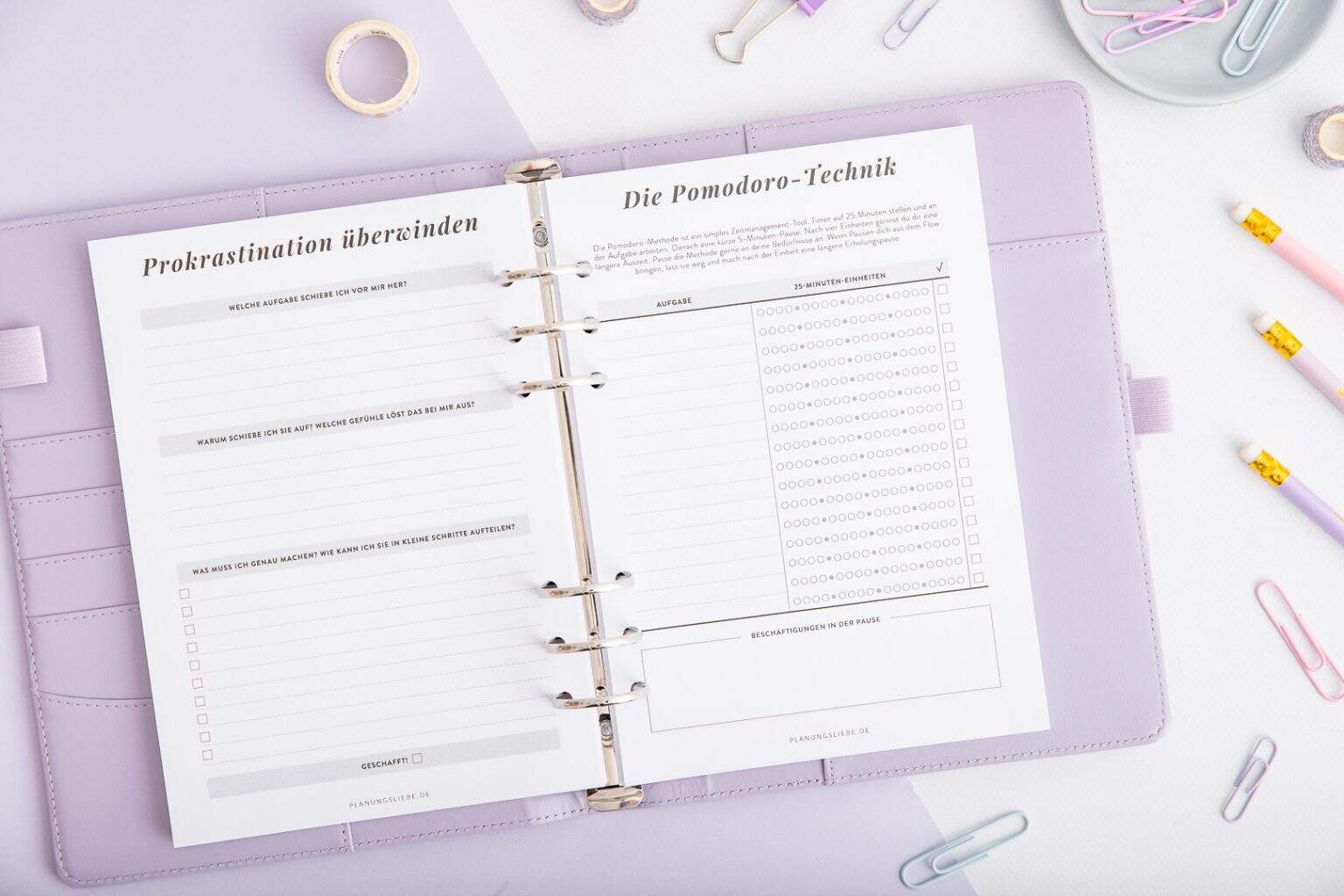 ADHS Planer – Organizer-Einlagen – Prokrastination überwinden & Pomodoro-Technik