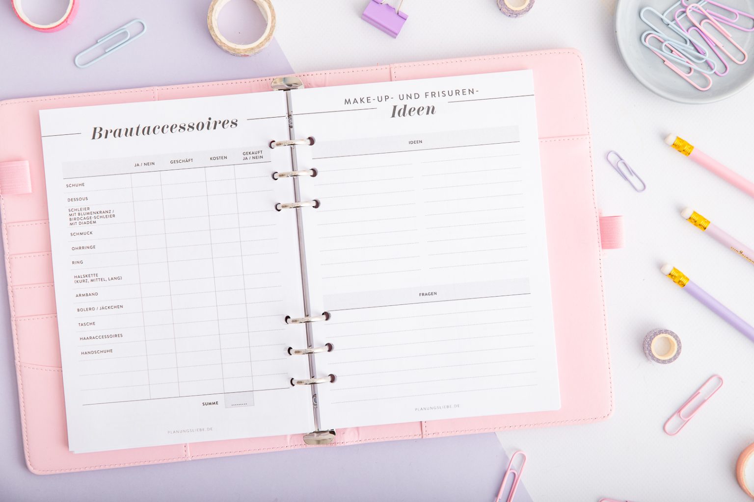 Hochzeitsplaner Ringplaner einlagen | Brautaccessories, Make-up, Frisuren Ideen