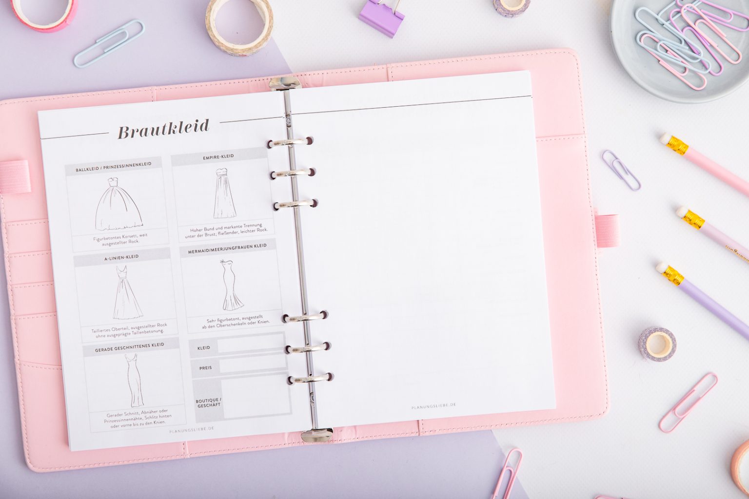 Hochzeitsplaner Ringplaner einlagen | Brautkleid