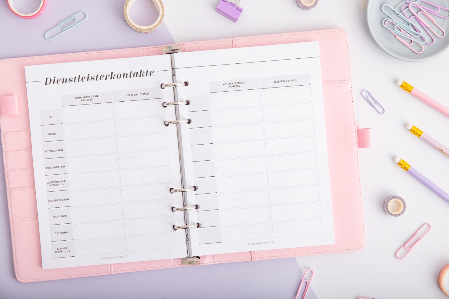 Hochzeitsplaner Ringplaner einlagen | Dienstleisterkontakte