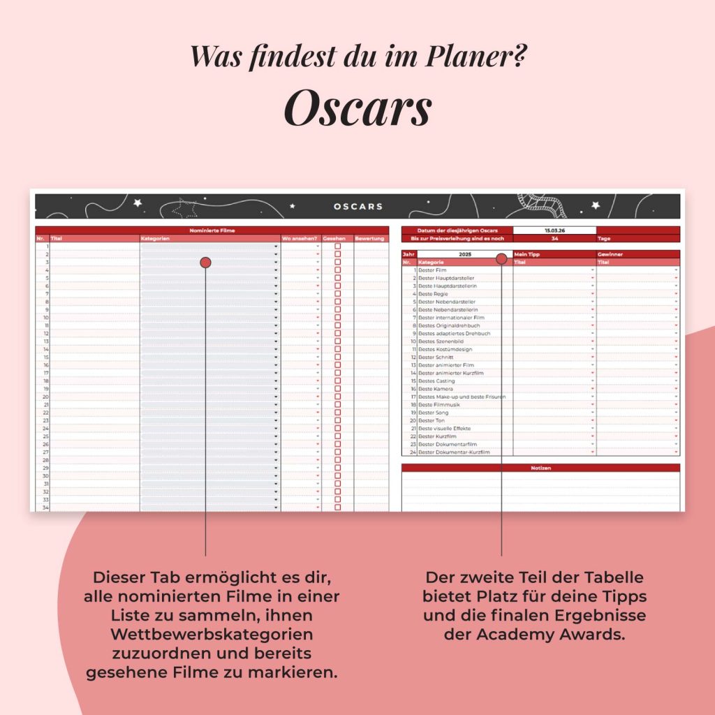 Film-und Serienplanner | Google Sheets | Oscars