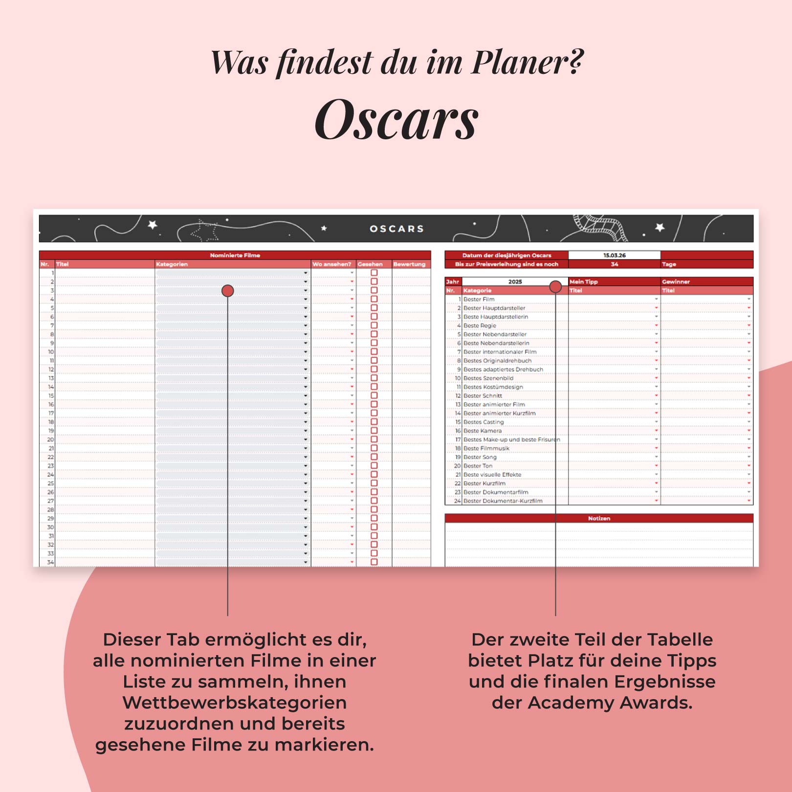 Film-und Serienplanner | Google Sheets | Oscars