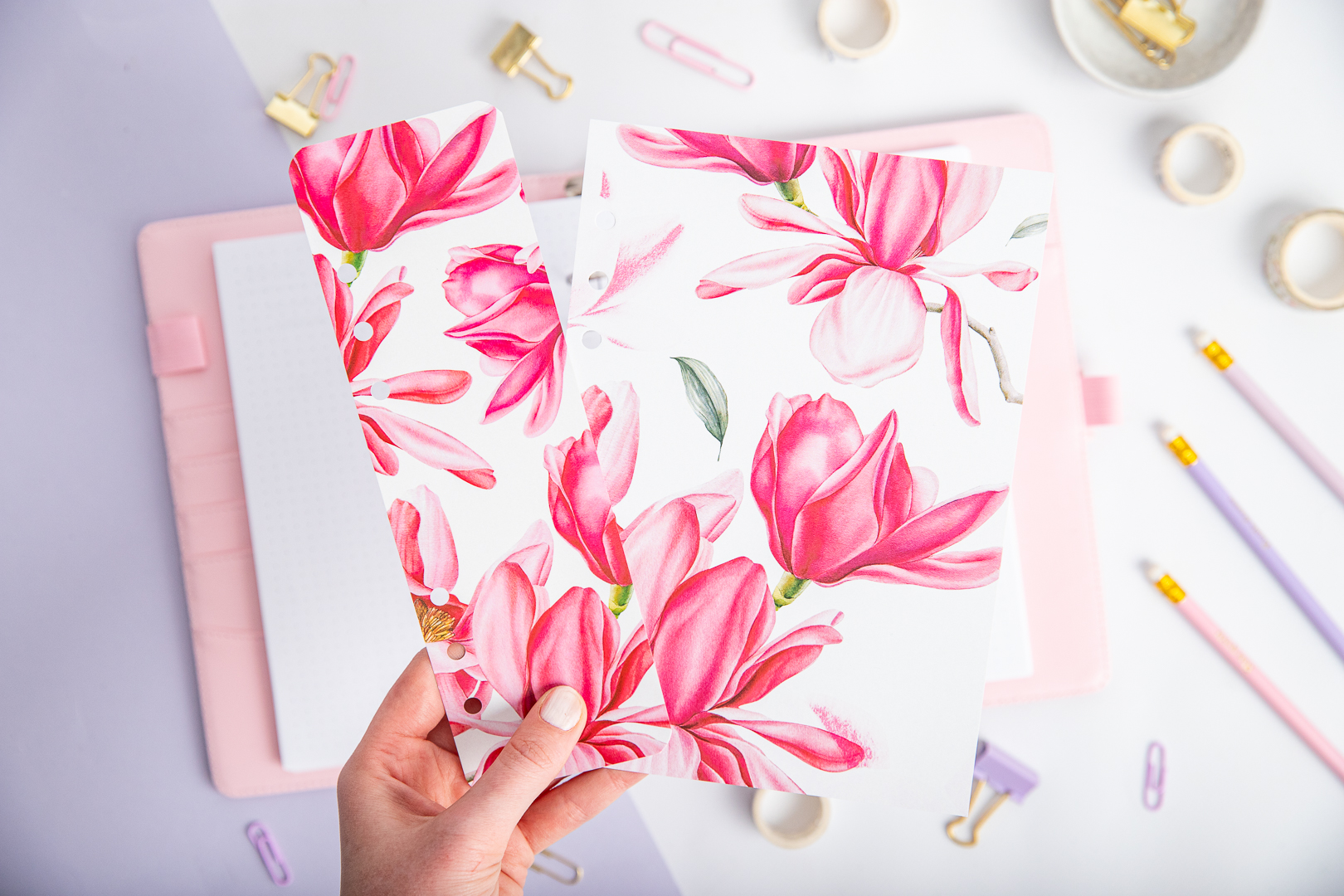 Set für deinen Ringbuchplaner | Titelseite & Lesezeichen – Magnolienblüte