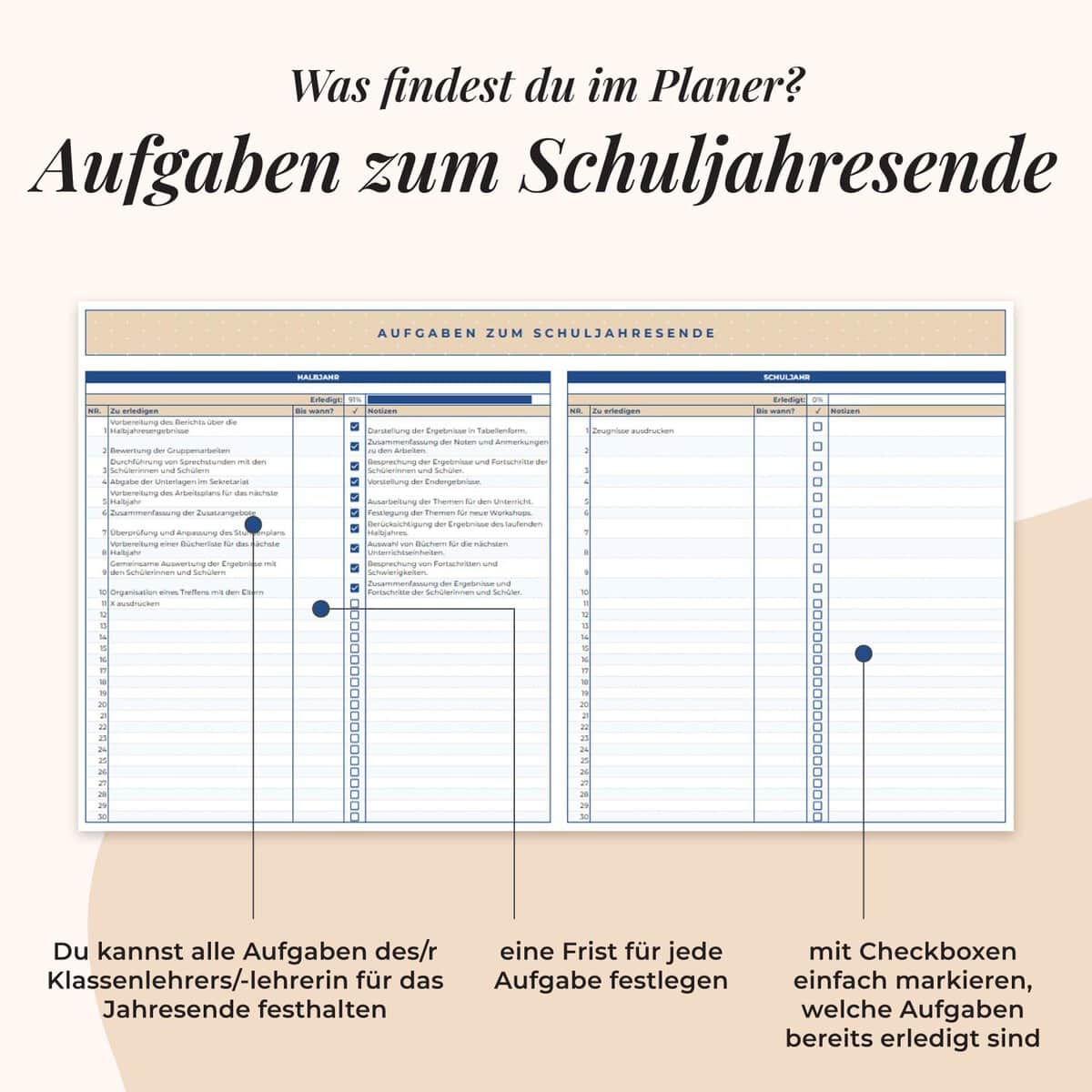 Klassenlehrer*innen Planer im Google Sheets | Aufgaben zum Schuljahresende
