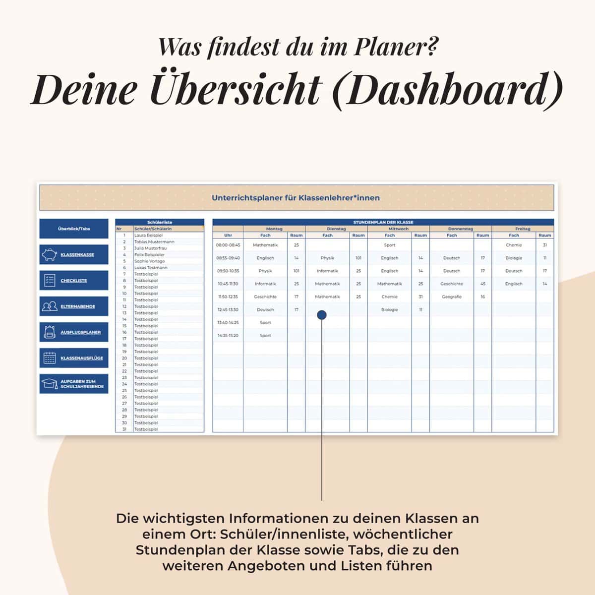 Klassenlehrer*innen Planer im Google Sheets | Dashboard