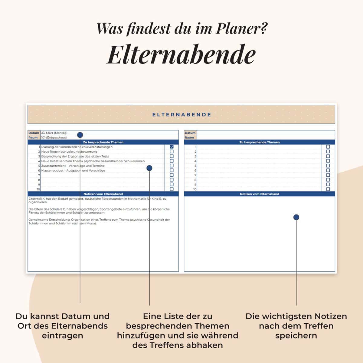 Klassenlehrer*innen Planer im Google Sheets | Elternabende