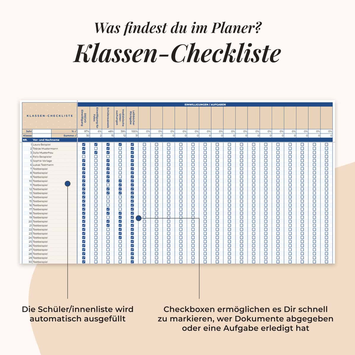 Klassenlehrer*innen Planer im Google Sheets | Klaseen-Checkliste