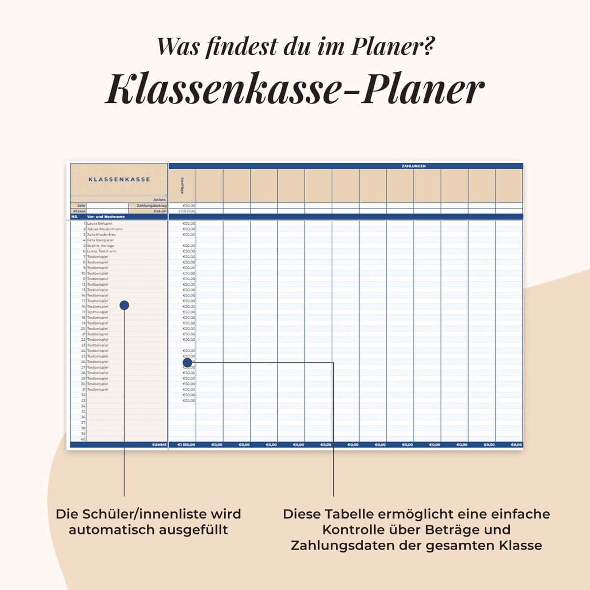 Klassenlehrer*innen Planer im Google Sheets | Klaseen-Planer