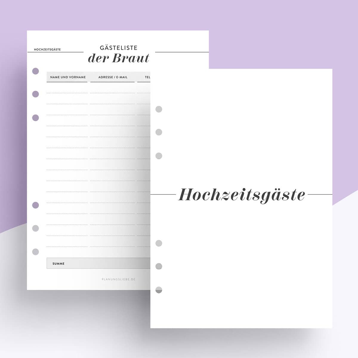 Hochzeitsgäste – Ringplaner Einlagen
